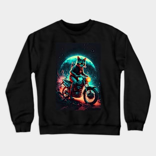 Cyber Cat Riding Dirt Bike Crewneck Sweatshirt